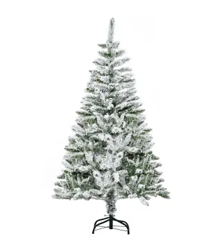 Árbol de Navidad Artificial 150 cm con Nieve Ignífugo con 358 Ramas Decoración Navideña para Interiores Verde