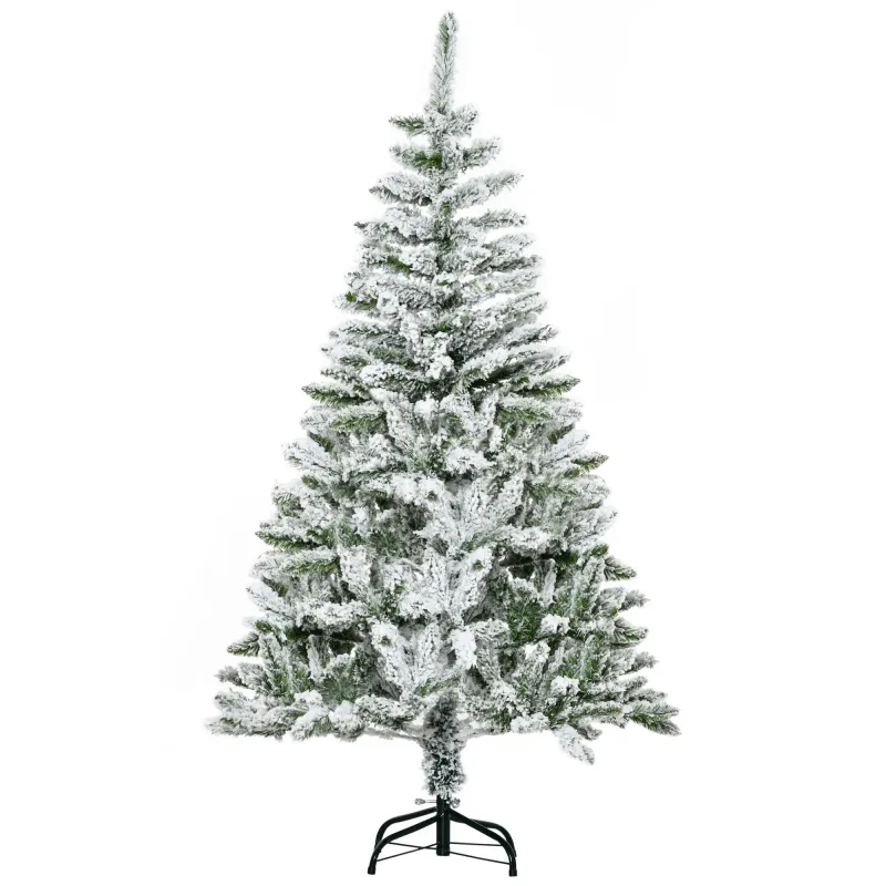Árbol de Navidad Artificial 150 cm con Nieve Ignífugo con 358 Ramas Decoración Navideña para Interiores Verde