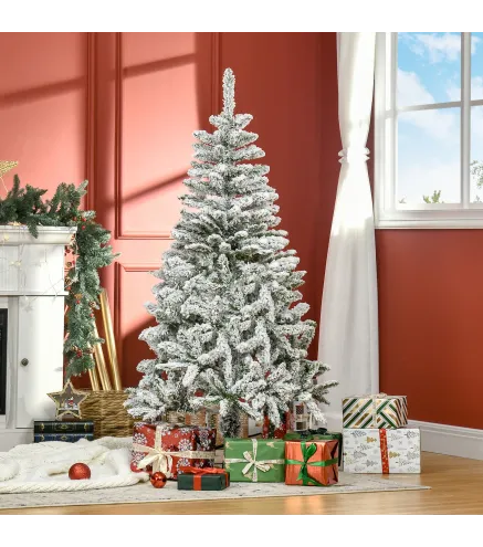 Árbol de Navidad Artificial 150 cm con Nieve Ignífugo con 358 Ramas Decoración Navideña para Interiores Verde