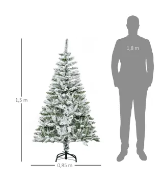 Árbol de Navidad Artificial 150 cm con Nieve Ignífugo con 358 Ramas Decoración Navideña para Interiores Verde