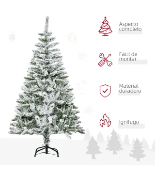 Árbol de Navidad Artificial 150 cm con Nieve Ignífugo con 358 Ramas Decoración Navideña para Interiores Verde