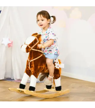 Caballito Balancín de Felpa Suave para Niños de 3-6 Años con Sonidos de Relincho 74x28x65 cm Marrón