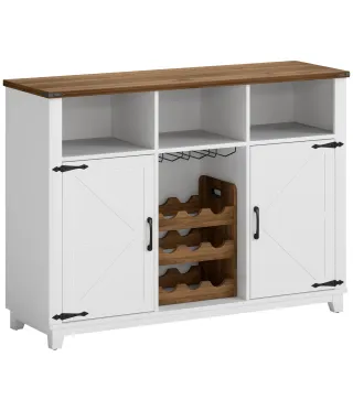 Aparador de Cocina Rústico con Estantes Ajustables y Botellero Mueble Auxiliar para Comedor, Salón 120x37x88 cm Blanco