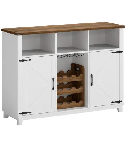 Aparador de Cocina Rústico con Estantes Ajustables y Botellero Mueble Auxiliar para Comedor, Salón 120x37x88 cm Blanco