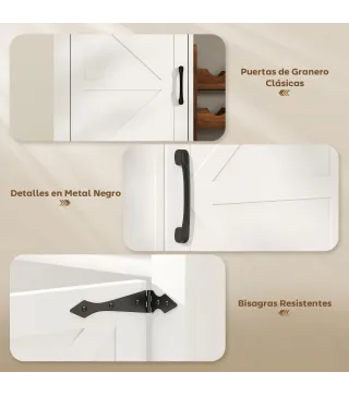 Aparador de Cocina Rústico con Estantes Ajustables y Botellero Mueble Auxiliar para Comedor, Salón 120x37x88 cm Blanco