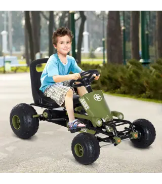 Go Kart Coche de Pedales Racing Deportivo con Asiento Ajustable Embrague y Freno para Niños 3-6 Años Carga 35kg 99x65x56cm Marco