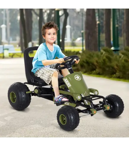 Go Kart Coche de Pedales Racing Deportivo con Asiento Ajustable Embrague y Freno para Niños 3-6 Años Carga 35kg 99x65x56cm Marco