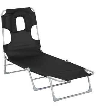 Tumbona Reclinable y Plegable de Jardín con Orificio de Lectura Reposacabezas y Respaldo Ajustable en 5 Niveles para Playa 182x5