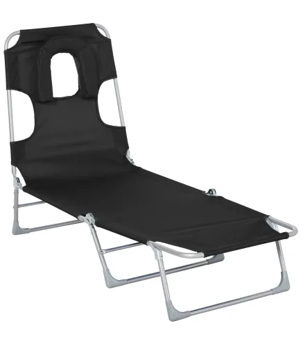 Tumbona Reclinable y Plegable de Jardín con Orificio de Lectura Reposacabezas y Respaldo Ajustable en 5 Niveles para Playa 182x5