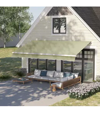 Toldo Manual Retráctil 295x250cm Ángulo Ajustable con Manivela para Exterior Balcón Jardín Terraza Crema