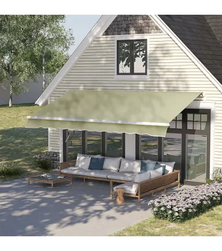 Toldo Manual Retráctil 295x250cm Ángulo Ajustable con Manivela para Exterior Balcón Jardín Terraza Crema