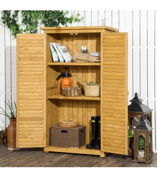 Armario de Jardín 0,31 m² Cobertizo de Exterior con 2 Puertas y 2 Estantes Interiores 87x46,5x160 cm Madera Natural