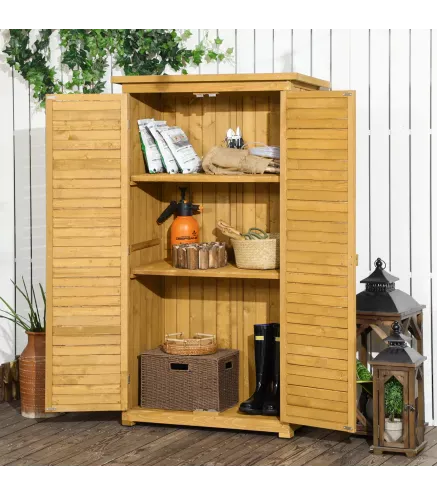 Armario de Jardín 0,31 m² Cobertizo de Exterior con 2 Puertas y 2 Estantes Interiores 87x46,5x160 cm Madera Natural