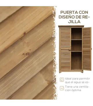 Armario de Jardín 0,31 m² Cobertizo de Exterior con 2 Puertas y 2 Estantes Interiores 87x46,5x160 cm Madera Natural