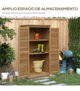 Armario de Jardín 0,31 m² Cobertizo de Exterior con 2 Puertas y 2 Estantes Interiores 87x46,5x160 cm Madera Natural