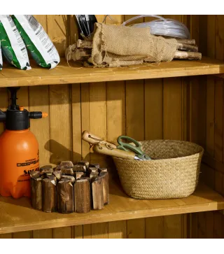 Armario de Jardín 0,31 m² Cobertizo de Exterior con 2 Puertas y 2 Estantes Interiores 87x46,5x160 cm Madera Natural