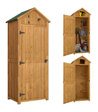 Cobertizo para Almacenaje de Herramientas 77x54,2x179 cm 0,3 m² Armario de Jardín de Madera con 3 Estantes y 2 Puertas