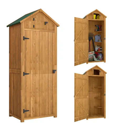 Cobertizo para Almacenaje de Herramientas 77x54,2x179 cm 0,3 m² Armario de Jardín de Madera con 3 Estantes y 2 Puertas