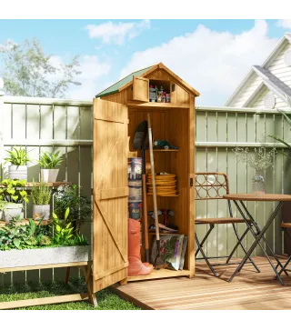 Cobertizo para Almacenaje de Herramientas 77x54,2x179 cm 0,3 m² Armario de Jardín de Madera con 3 Estantes y 2 Puertas