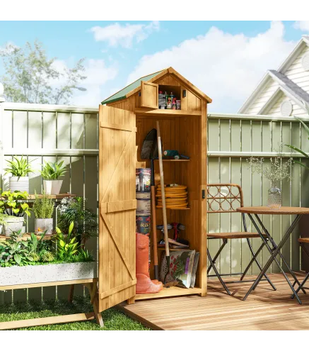 Cobertizo para Almacenaje de Herramientas 77x54,2x179 cm 0,3 m² Armario de Jardín de Madera con 3 Estantes y 2 Puertas
