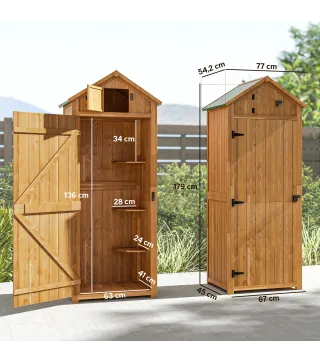 Cobertizo para Almacenaje de Herramientas 77x54,2x179 cm 0,3 m² Armario de Jardín de Madera con 3 Estantes y 2 Puertas