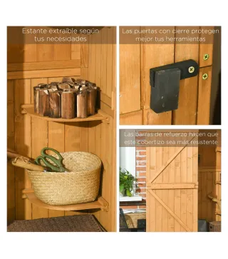 Cobertizo para Almacenaje de Herramientas 77x54,2x179 cm 0,3 m² Armario de Jardín de Madera con 3 Estantes y 2 Puertas