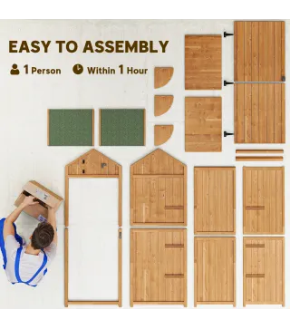 Cobertizo para Almacenaje de Herramientas 77x54,2x179 cm 0,3 m² Armario de Jardín de Madera con 3 Estantes y 2 Puertas