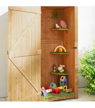 Cobertizo para Almacenaje de Herramientas 77x54,2x179 cm 0,3 m² Armario de Jardín de Madera con 3 Estantes y 2 Puertas