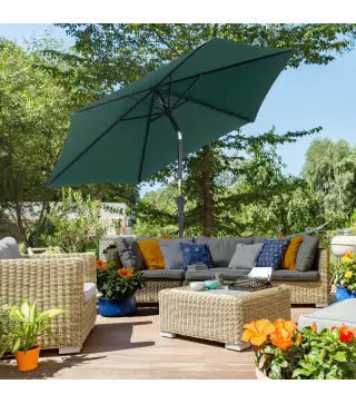 Sombrilla de Jardín, Ø260x235 cm, Parasol de Jardín Reclinable con Manivela, Poste Desmontable de Aluminio y 6 Varillas de Metal