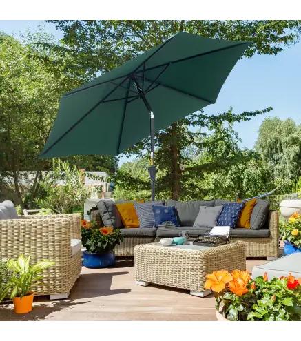 Sombrilla de Jardín, Ø260x235 cm, Parasol de Jardín Reclinable con Manivela, Poste Desmontable de Aluminio y 6 Varillas de Metal