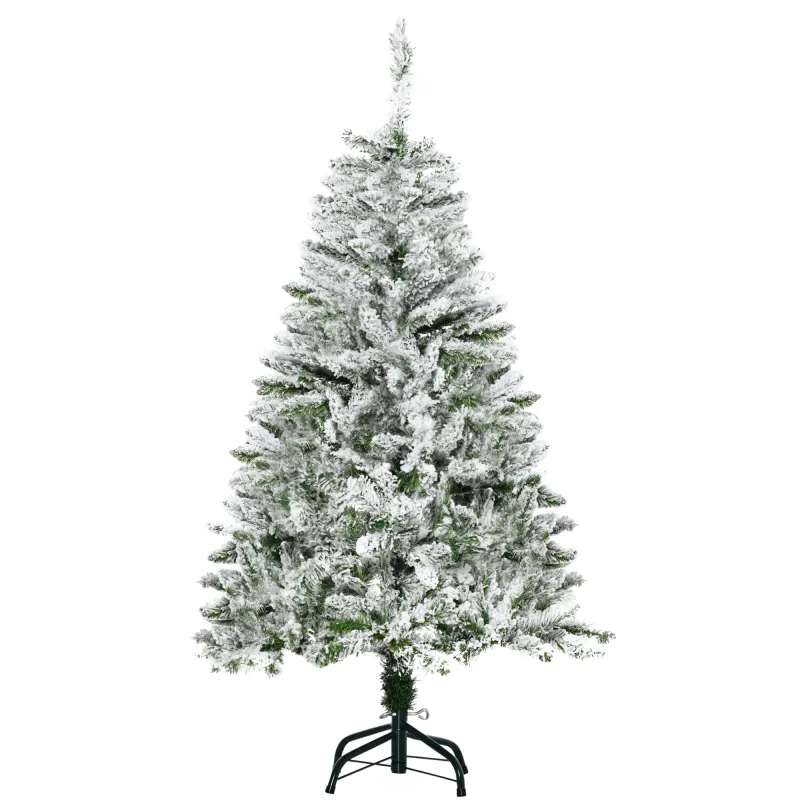 Árbol de Navidad Artificial 120 cm con Nieve Ignífugo con 200 Ramas Decoración Navideña para Interiores Verde