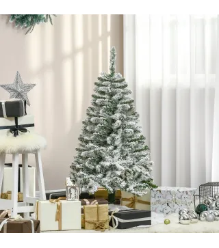 Árbol de Navidad Artificial 120 cm con Nieve Ignífugo con 200 Ramas Decoración Navideña para Interiores Verde