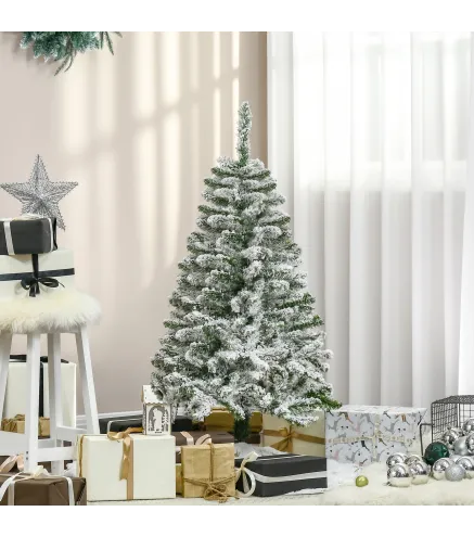 Árbol de Navidad Artificial 120 cm con Nieve Ignífugo con 200 Ramas Decoración Navideña para Interiores Verde
