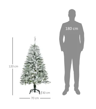 Árbol de Navidad Artificial 120 cm con Nieve Ignífugo con 200 Ramas Decoración Navideña para Interiores Verde