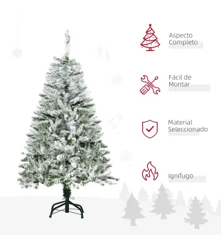 Árbol de Navidad Artificial 120 cm con Nieve Ignífugo con 200 Ramas Decoración Navideña para Interiores Verde