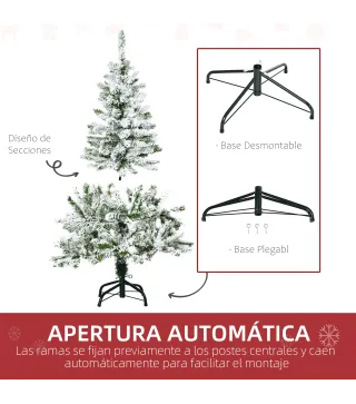 Árbol de Navidad Artificial 120 cm con Nieve Ignífugo con 200 Ramas Decoración Navideña para Interiores Verde