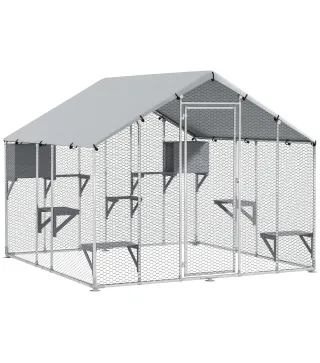 Jaula Grande para Gatos Exterior con 2 Casitas 7 Plataformas para Saltar Cubierta Impermeable y Anti-UV 240x193x195 cm