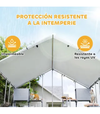 Jaula Grande para Gatos Exterior con 2 Casitas 7 Plataformas para Saltar Cubierta Impermeable y Anti-UV 240x193x195 cm