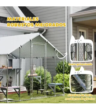 Jaula Grande para Gatos Exterior con 2 Casitas 7 Plataformas para Saltar Cubierta Impermeable y Anti-UV 240x193x195 cm