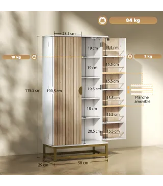 Armario Despensa Cocina con 2 Puertas con 12 Estantes Alacena Moderna con 5 Estantes Ajustables Blanco