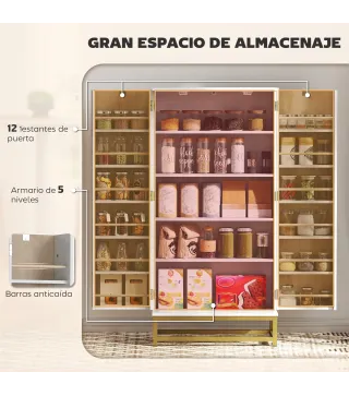 Armario Despensa Cocina con 2 Puertas con 12 Estantes Alacena Moderna con 5 Estantes Ajustables Blanco