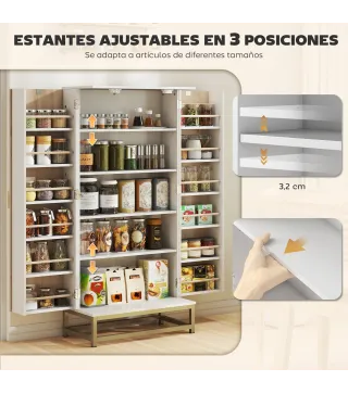 Armario Despensa Cocina con 2 Puertas con 12 Estantes Alacena Moderna con 5 Estantes Ajustables Blanco