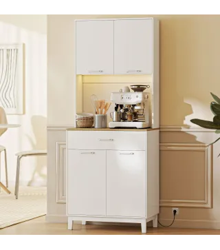 Alacena de Cocina con Luces LED Estación de Carga 4 Puertas Cajón Encimera Abierta 71x40x180 cm Blanco