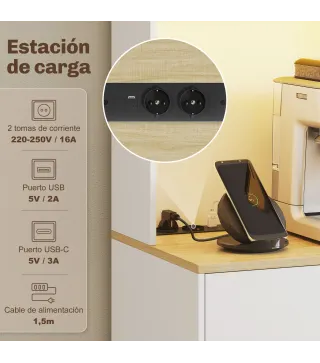 Alacena de Cocina con Luces LED Estación de Carga 4 Puertas Cajón Encimera Abierta 71x40x180 cm Blanco