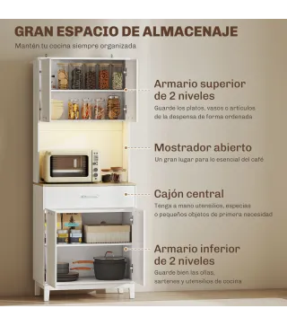 Alacena de Cocina con Luces LED Estación de Carga 4 Puertas Cajón Encimera Abierta 71x40x180 cm Blanco