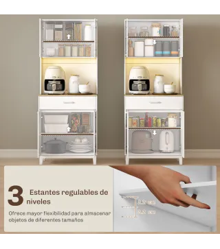 Alacena de Cocina con Luces LED Estación de Carga 4 Puertas Cajón Encimera Abierta 71x40x180 cm Blanco