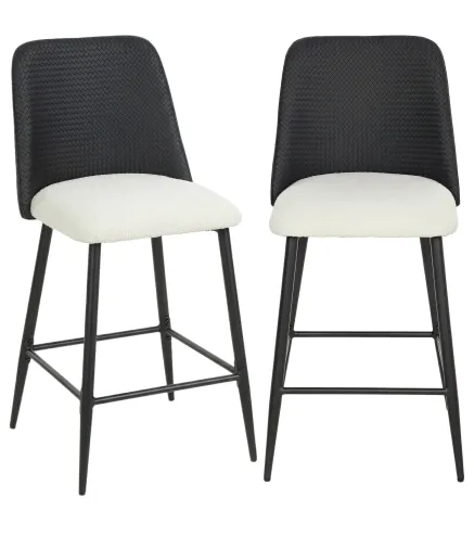 Juego de Taburetes Altos de Cocina con Respaldo y Reposapiés Tapizados de Lino y PU Marco de Acero Negro