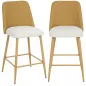 Juego de Taburetes Altos de Cocina con Respaldo y Reposapiés Tapizados de Lino y PU Marco de Acero Marrón