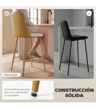 Juego de Taburetes Altos de Cocina con Respaldo y Reposapiés Tapizados de Lino y PU Marco de Acero Marrón