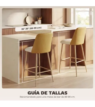 Juego de Taburetes Altos de Cocina con Respaldo y Reposapiés Tapizados de Lino y PU Marco de Acero Marrón